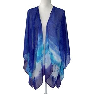 Catherines Blue White Open Front Kimono Sheer Top 3X Summer Beach